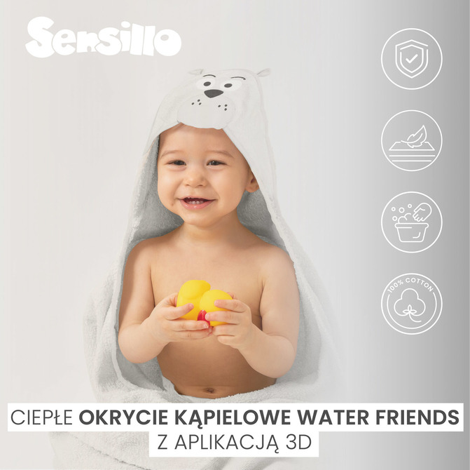 WATERFRIENDS BATH COVER 100x100 BEAR GREY
