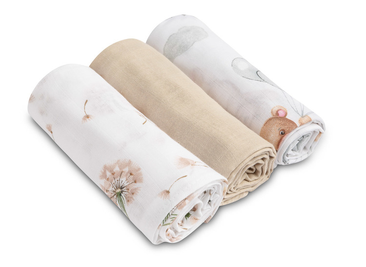 Muslin pleničke 3-pack - SIVA/BEŽ MEDVED