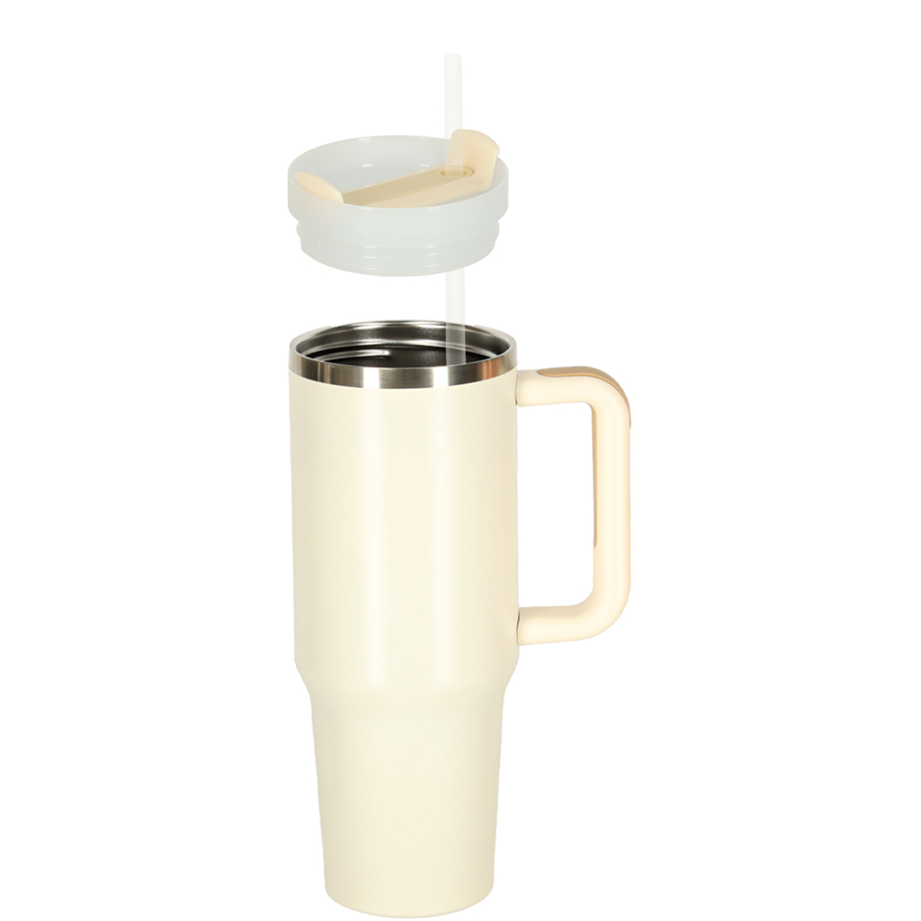 Termo vrč s slamico in ročajem termoska 1200ml kremna